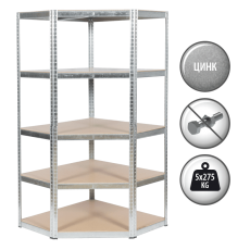 Ъглов метален стелаж Carmen CR-1019 - 180x90x45 см, до 275 кг на рафт - цинк
